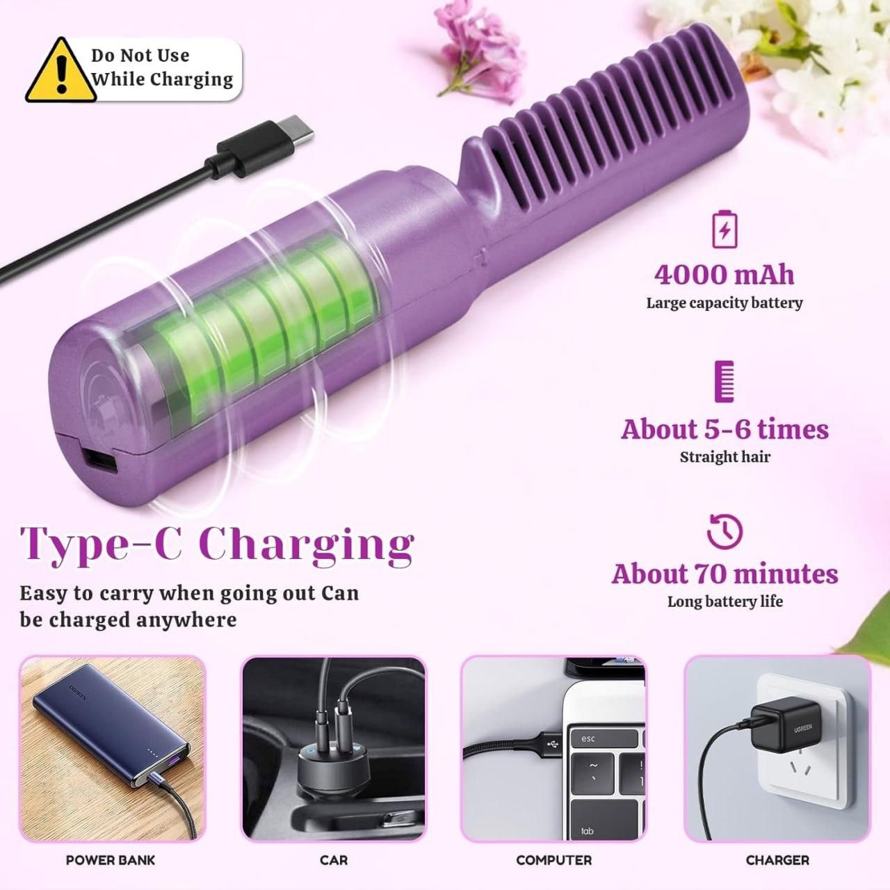 Rechargeable Mini Adjustable Hair Straightener Comb