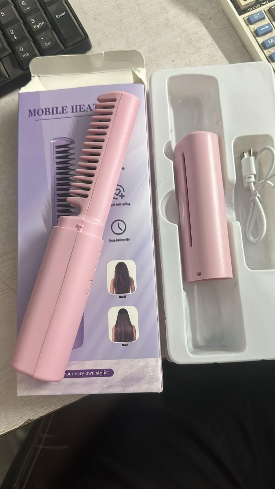 Rechargeable Mini Adjustable Hair Straightener Comb